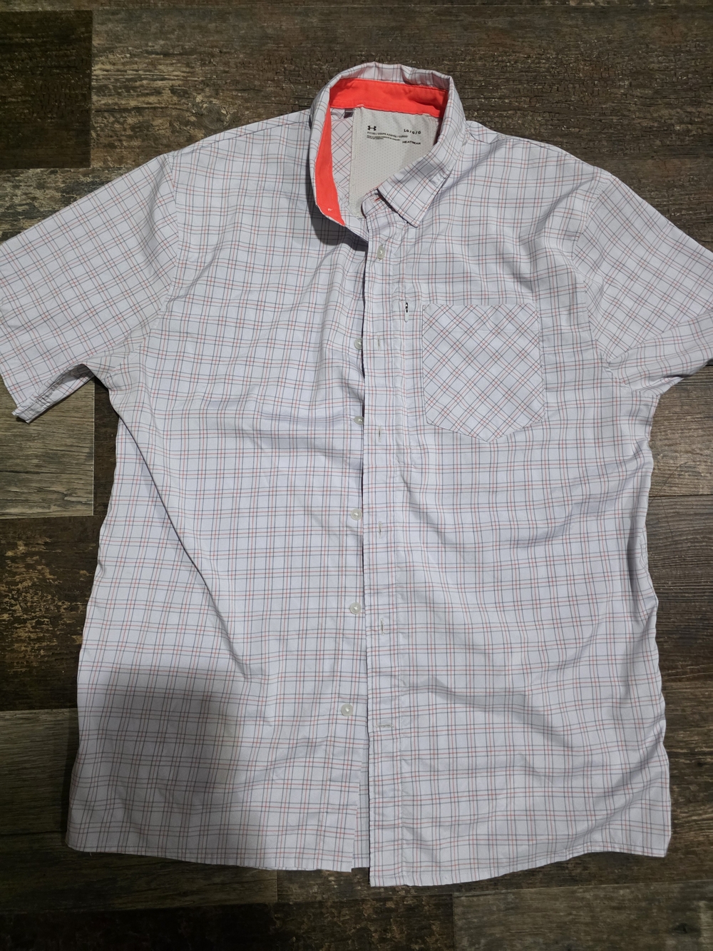 Under Armour Men’s Short Sleeve Button-Down Shirt - White with Orange Accent